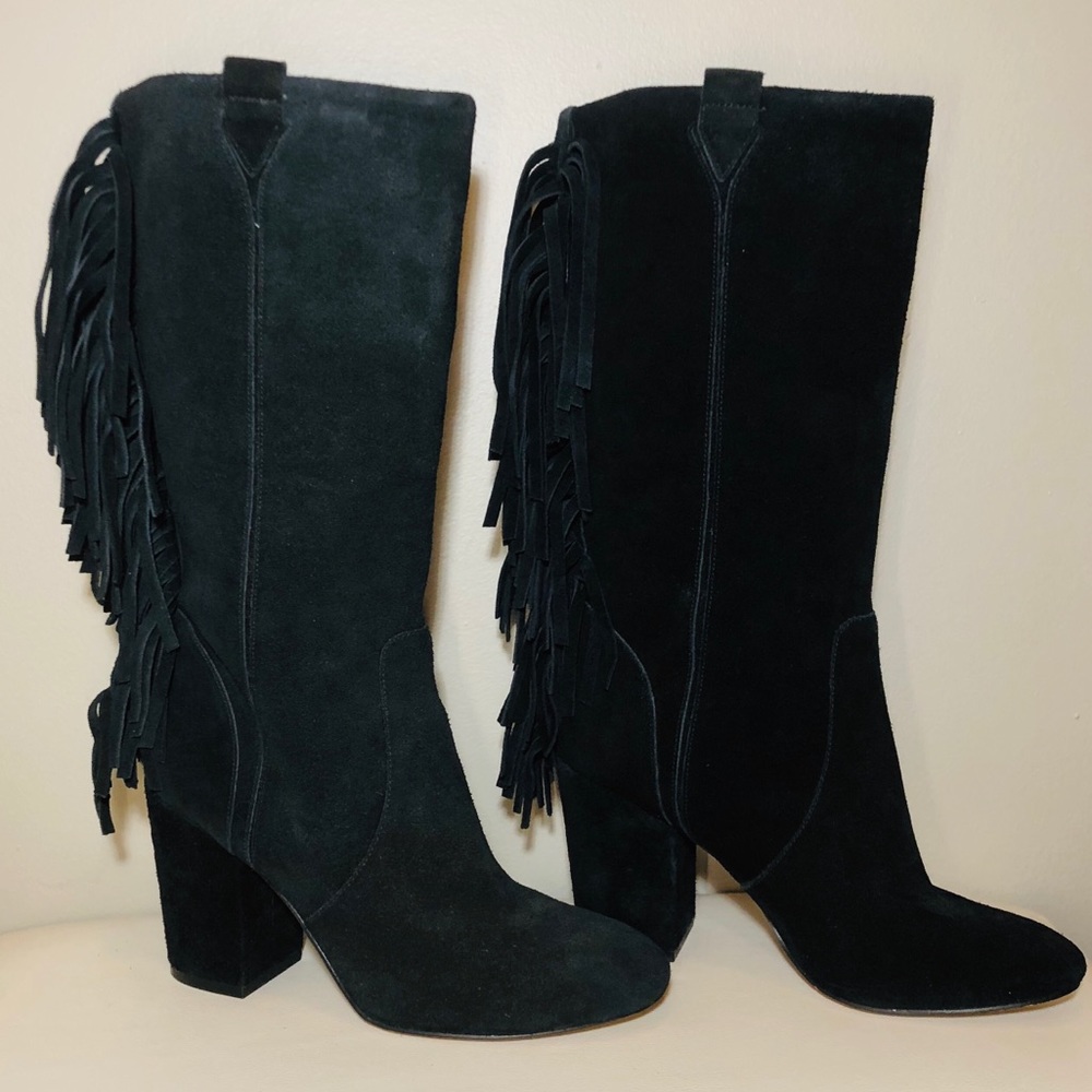 Nine West black fringe boots